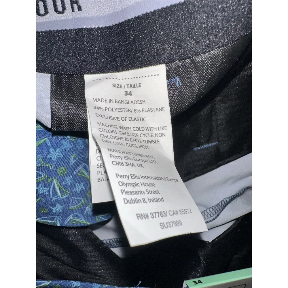 PGA Tour Men Sze 34 Golf Shorts Wicking Stretch Sailboat & Cocktails UPF 50 Navy